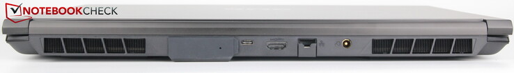 Parte trasera: Puerto de agua, USB-C 4.0 con Thunderbolt 4, HDMI, LAN, alimentación