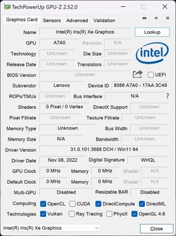 GPU-Z: Gráficos Iris Xe G7