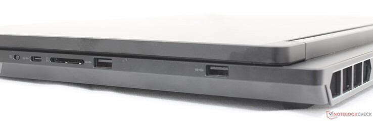 Derecha: USB-C (10 Gbps), lector de tarjetas SD, 2x USB-A (10 Gbps)