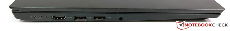 Izquierda: USB-C 3.1 Gen.2 (con modo DisplayPort alternativo), HDMI 1.4b, 2x USB 3.0 Gen.1 (1x alimentado), 3.5 mm audio