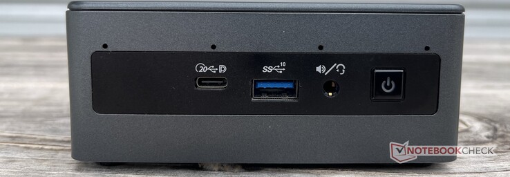 Frontal: USB4 (20 Gbps, DisplayPort) Tipo-C, USB-A 3.2 Gen 2 (10 Gbps), audio combinado, botón de encendido