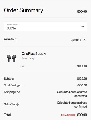 El precio de las Buds 4 con el código promocional aplicado (Fuente de la imagen: OnePlus)