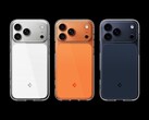 La nueva funda transparente Ultra Hybrid T de Spigen está disponible en naranja brillante, blanco transparente y azul mate, a juego con los colores del iPhone 17 Pro (Max). (Fuente de la imagen: Spigen)