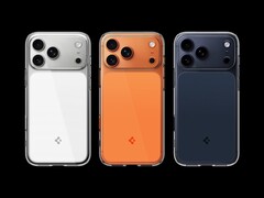 La nueva funda transparente Ultra Hybrid T de Spigen está disponible en naranja brillante, blanco transparente y azul mate, a juego con los colores del iPhone 17 Pro (Max). (Fuente de la imagen: Spigen)