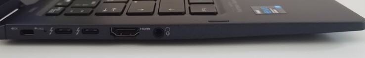 Derecha: Ranura para un candado Kensington, 2x Thunderbolt 4 (USB-C), HDMI, puerto jack de 3,5 mm