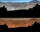 Imagen tomada por el rover Perseverance. La imagen superior está mejorada mientras que la inferior tiene los colores originales (Fuente de la imagen: NASA, JPL-Caltech, ASU y MSSS; editada)