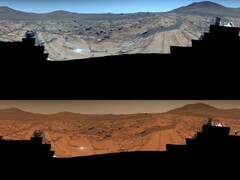 Imagen tomada por el rover Perseverance. La imagen superior está mejorada mientras que la inferior tiene los colores originales (Fuente de la imagen: NASA, JPL-Caltech, ASU y MSSS; editada)