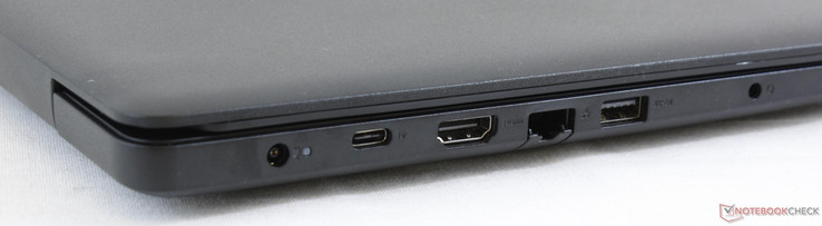 Izquierda: adaptador de CA, USB 3.1 Tipo C con puerto de pantalla, HDMI 1.4, RJ-45, USB 3.0, audio combinado de 3.5 mm