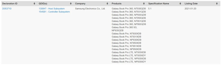La serie Galaxy Book Pro está aprobada para usar el Bluetooth 5.1. (Fuente: Bluetooth SIG vía SamMobile)