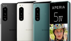 Las fotos de prensa del Sony Xperia 5 IV muestran un par de especificaciones clave del teléfono compacto en la pantalla. (Fuente de la imagen: 91Mobiles/Sony - editado)