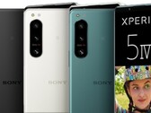 Las fotos de prensa del Sony Xperia 5 IV muestran un par de especificaciones clave del teléfono compacto en la pantalla. (Fuente de la imagen: 91Mobiles/Sony - editado)