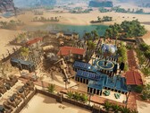 Una imagen que muestra una ciudad en Stranded: Alien Dawn, actualmente con un 50% de descuento.