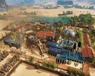 Una imagen que muestra una ciudad en Stranded: Alien Dawn, actualmente con un 50% de descuento.