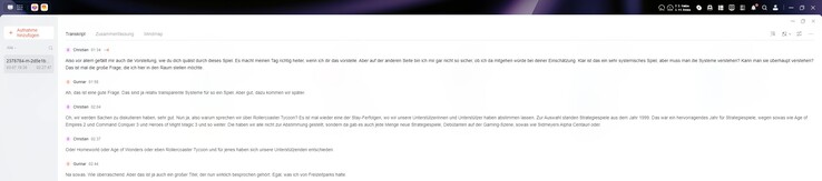Aquí se ve claramente: los pasajes más largos están divididos. En general, el reconocimiento de voz funciona bien.