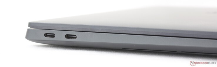 Izquierda: 2x USB-C 4.0 con Thunderbolt 4 (40 GBit/s, modo DisplayPort-ALT, Power Delivery)