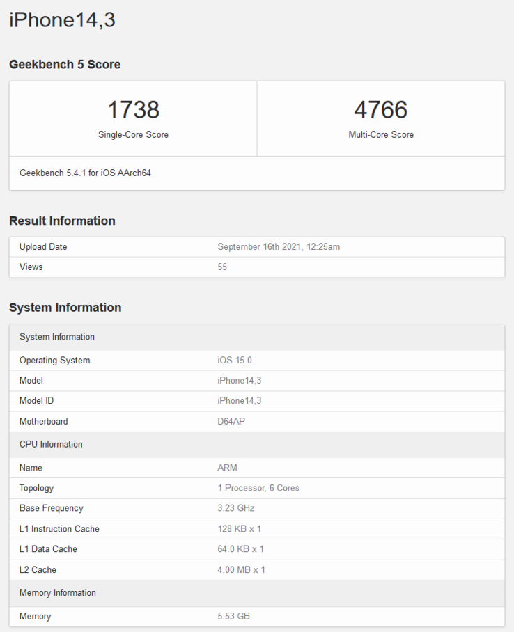 A15 Bionic en Geekbench (imagen vía Geekbench)