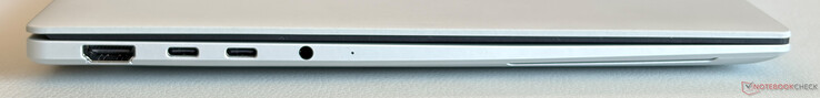 Izquierda: HDMI 2.1 TDMS, 2 puertos USB-C 4.0 con Thunderbolt 4 (40 Gbit/s, modo ALT de DisplayPort, Power Delivery)