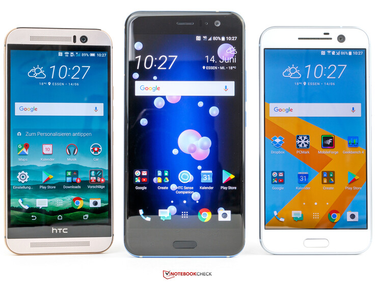 desde la izquierda: HTC One M9, HTC U11, HTC 10