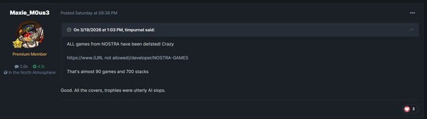 Post sobre la eliminación de shovelware de PS Store@PSNProfiles
