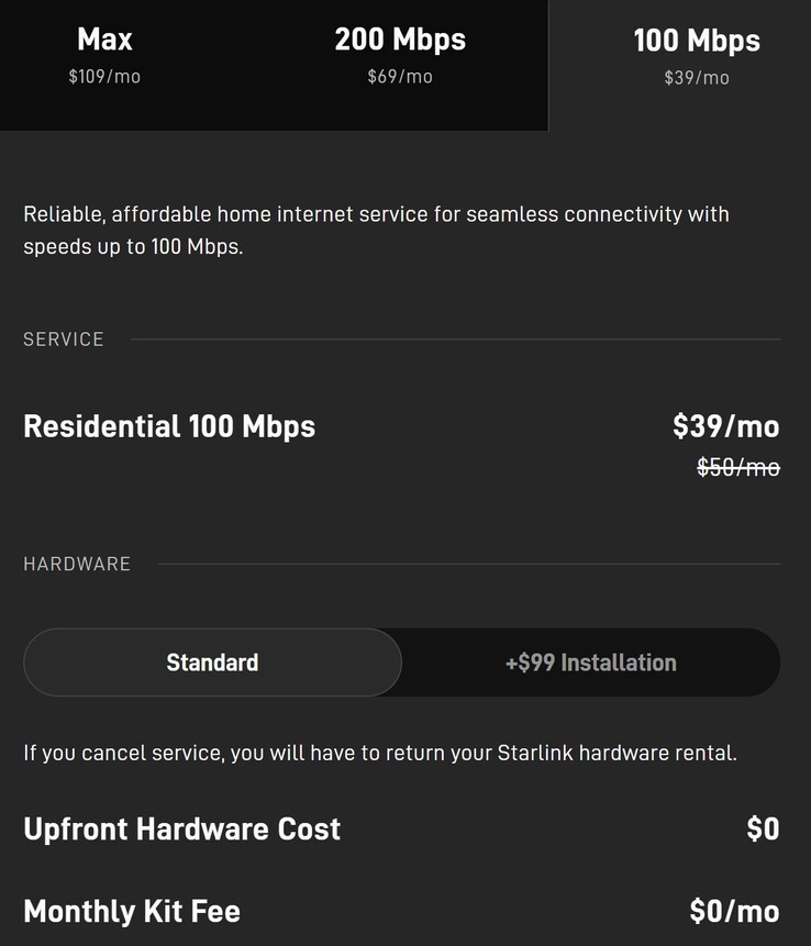 Precios del nuevo plan residencial de Starlink.