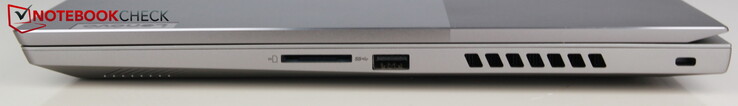 A la derecha: Lector de tarjetas SD, USB A 3.0, Kensington