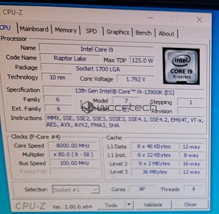 Intel Core i9-13900K CPU-Z (imagen vía Wccftech)