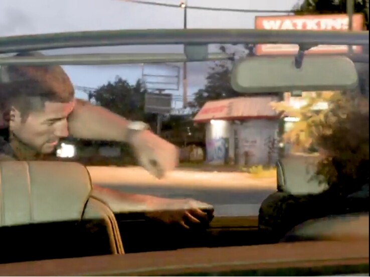 En esta captura de pantalla del segundo tráiler de GTA 6, la farola del fondo parece flotar en el aire.