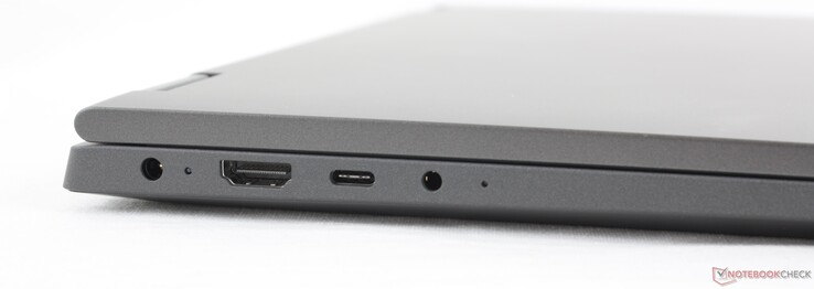Izquierda: adaptador de CA, HDMI 1.4b, USB-C 3.1 Gen. 1 con Power Delivery (sin DisplayPort), audio combinado de 3,5 mm