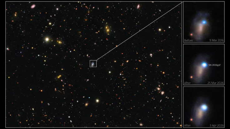 Una imagen que muestra la galaxia en la que se encuentra la supernova SN 2026gzf.