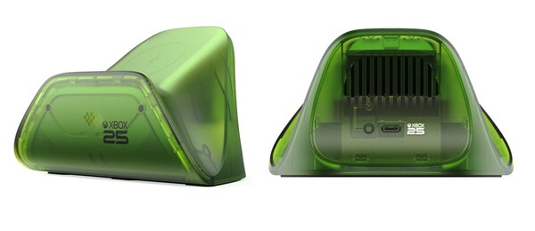 La base de carga 8BitDo Ultimate para mandos de Xbox — Edición especial X25 — presenta un diseño verde translúcido.
