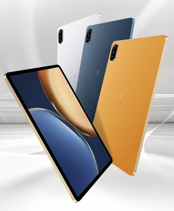 La nueva Tab V7 Pro viene en colores Plata Titanio, Azul Amanecer y Oro Amanecer. (Fuente: Honor)