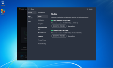 La solución antivirus gratuita AVG funciona perfectamente. Captura de pantalla de la ventana de la versión de la aplicación. (Fuente de la imagen: Sergey Tarasov / Notebookcheck)