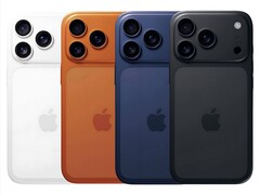 Apple iPhone 17 Pro en opciones de color filtradas: blanco, naranja, azul marino y negro (Fuente de la imagen: material gráfico no oficial)