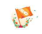 Imagen promocional de la iniciativa de Cloudflare para el Día de la Independencia de los Contenidos en la que aparece una bandera naranja con el símbolo de un bolígrafo. (Fuente de la imagen: Cloudflare)