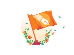 Imagen promocional de la iniciativa de Cloudflare para el Día de la Independencia de los Contenidos en la que aparece una bandera naranja con el símbolo de un bolígrafo. (Fuente de la imagen: Cloudflare)