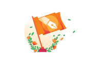 Imagen promocional de la iniciativa de Cloudflare para el Día de la Independencia de los Contenidos en la que aparece una bandera naranja con el símbolo de un bolígrafo. (Fuente de la imagen: Cloudflare)