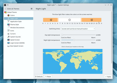 La página de configuración del filtro de luz azul tiene nuevas ayudas visuales (Fuente: Nate/KDE)