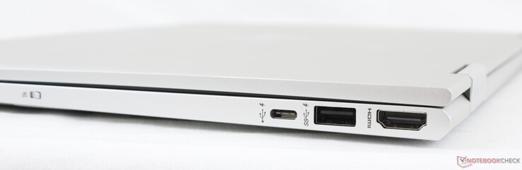 Derecha: Interruptor de apagado de la webcam, USB 3.1 Gen. 1 Tipo-C (5 Gb/s, PD 3.0, DisplayPort 1.2, Sleep and Charge), USB 3.1 Gen. 1 Tipo-A (Sleep and Charge), HDMI 2.0