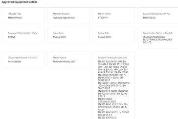 ...y se une al Edge 40 Neo en la base de datos TDRA. (Fuente: FCC, TDRA vía MySmartPrice)