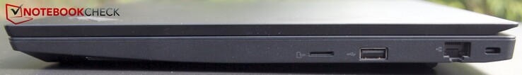 Derecha: microSD, USB 2.0, RJ45, Kensington