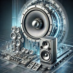 Ilustración futurista que combina altavoces tradicionales y sistemas de energía acústica dirigida (Fuente de la imagen: OpenAI/DALL-E)