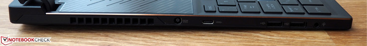 Lado izquierdo: alimentación, USB-C 3.0, 2x USB-A 2.0, 3.5 mm audio combo