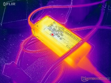 El adaptador de CA alcanza más de 40 C cuando funciona con cargas exigentes