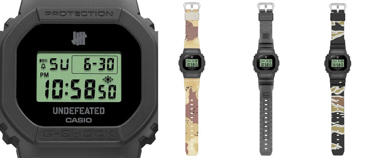 El reloj de la colaboración Casio G-Shock x Undefeated viene con tres correas intercambiables (en la imagen). (Fuente de la imagen: Casio)