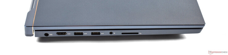 Izquierda: conector de carga, HDMI, 2x USB A 3.0, audio de 3.5 mm, lector de tarjetas SD