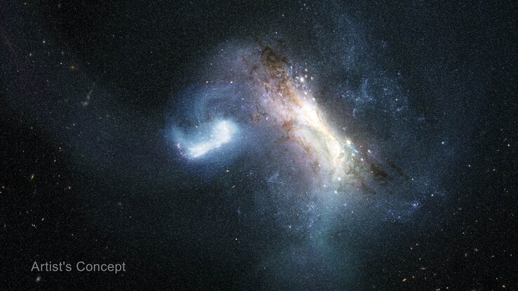Ilustración de un artista que muestra la fusión de dos galaxias.