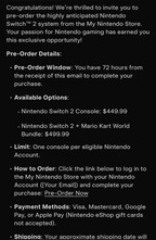 Correo electrónico de pedido anticipado de Nintendo Switch 2 (Fuente de la imagen: cuenta de Wario64 X)