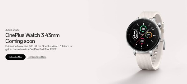 El OnePlus Watch 3 de 43 mm se lanzará el 8 de julio en varios mercados. (Fuente de la imagen: OnePlus)