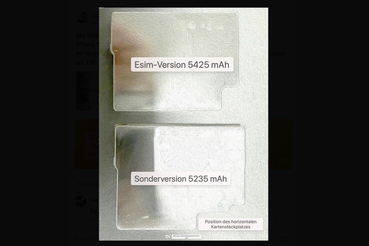 Se supone que esta imagen muestra las baterías de ambas versiones del iPhone 18 Pro Max (traducción automática).