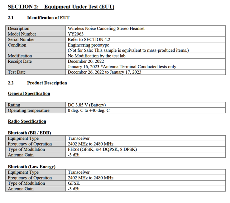 Sony WF-1000XM5 Listado FCC (imagen vía FCC)